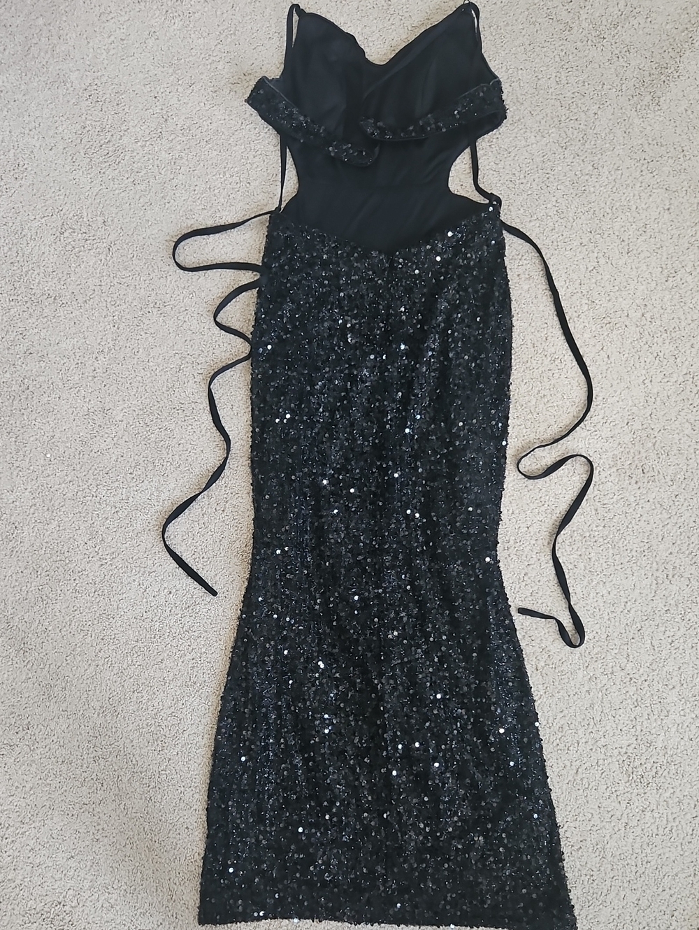 Black Sequin Cutout Evening Dress